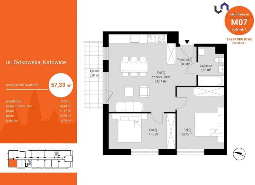 Katowice Józefowiec, 504 856 zł, 57.37 m2, pietro 1/6 miniaturka 2