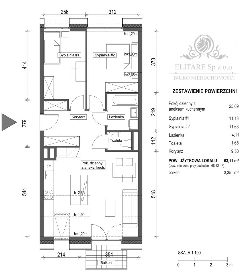 W REALIZACJI 10.2025/Mieszkanie 3pok, /62,41m2 z balkonem/ Brochów, Wrocław miniaturka 7