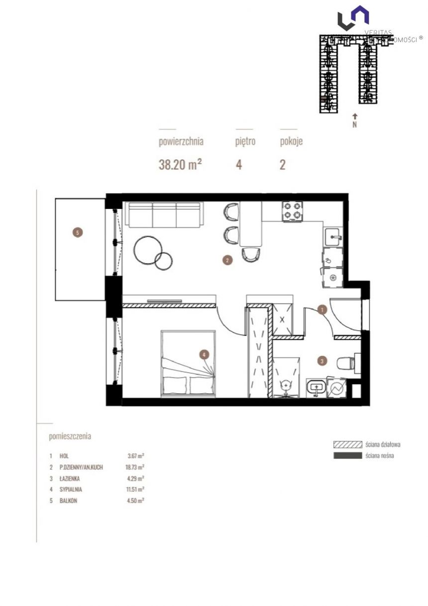 Katowice Dolina Trzech Stawów, 488 960 zł, 38.2 m2, z balkonem miniaturka 2