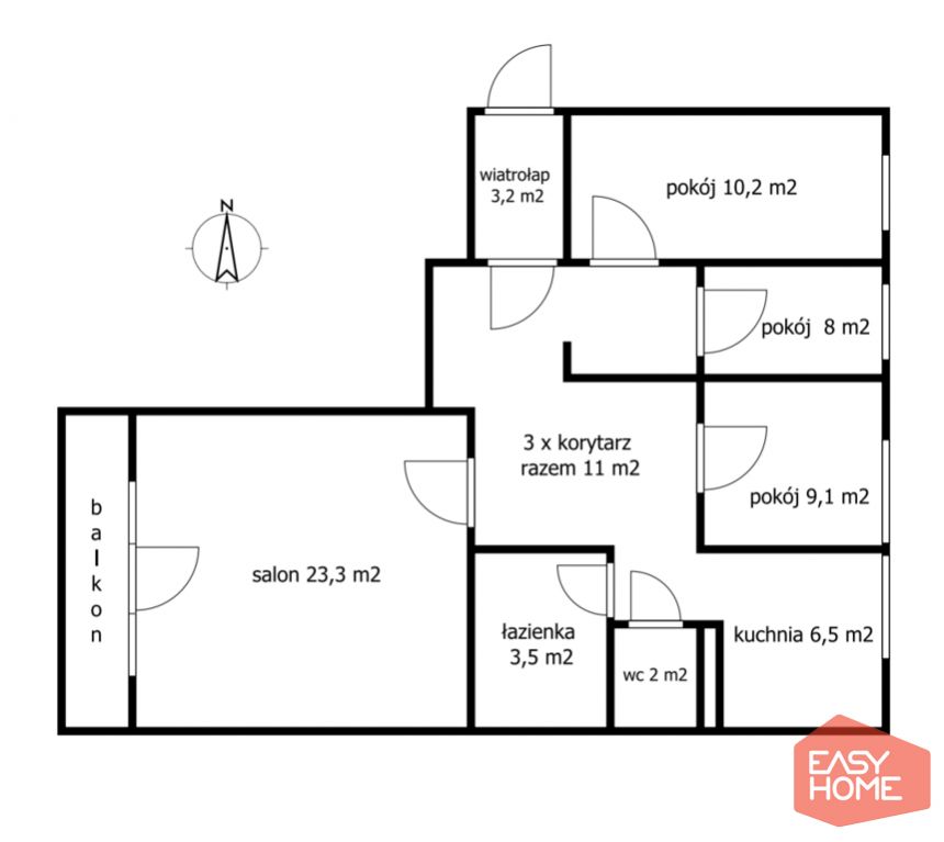 Przestronne, 4 pokoje, balkon, 2 piwnice Grunwald. miniaturka 12