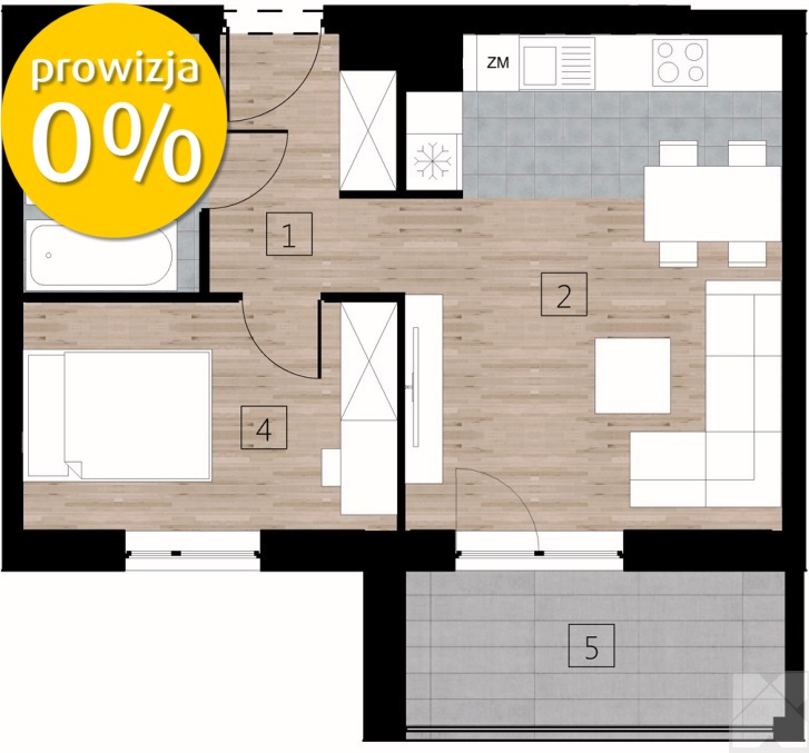 C2 Mieszkanie 2-pokojowe z balkonem, parter miniaturka 5