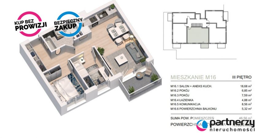 Gdynia Leszczynki, 592 493 zł, 47.64 m2, z parkingiem podziemnym miniaturka 5