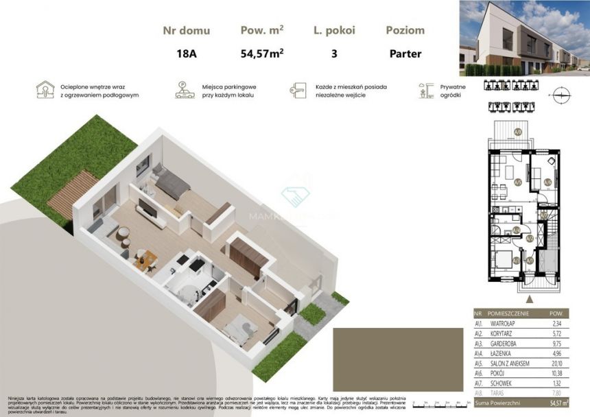 mieszkanie 55 m2, ogródek, 3 pokoje miniaturka 3