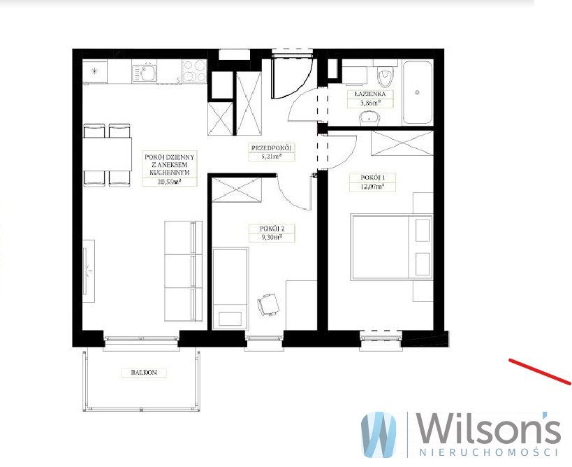 Wrocław Bieńkowice, 448 712 zł, 50.99 m2, z balkonem miniaturka 3