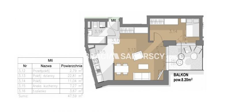 Kraków Grzegórzki, 975 595 zł, 47.59 m2, aneks kuchenny miniaturka 3