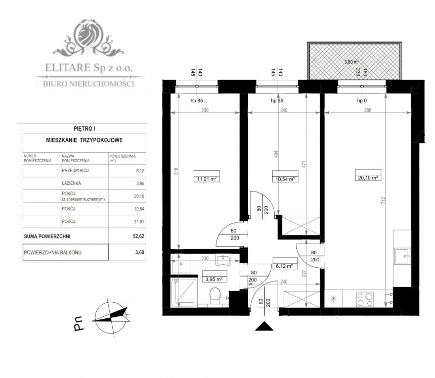 Mieszkanie 52,62m2, 3pokojowe z balkonem/ Wrocław Psie Pole Poświętne miniaturka 3