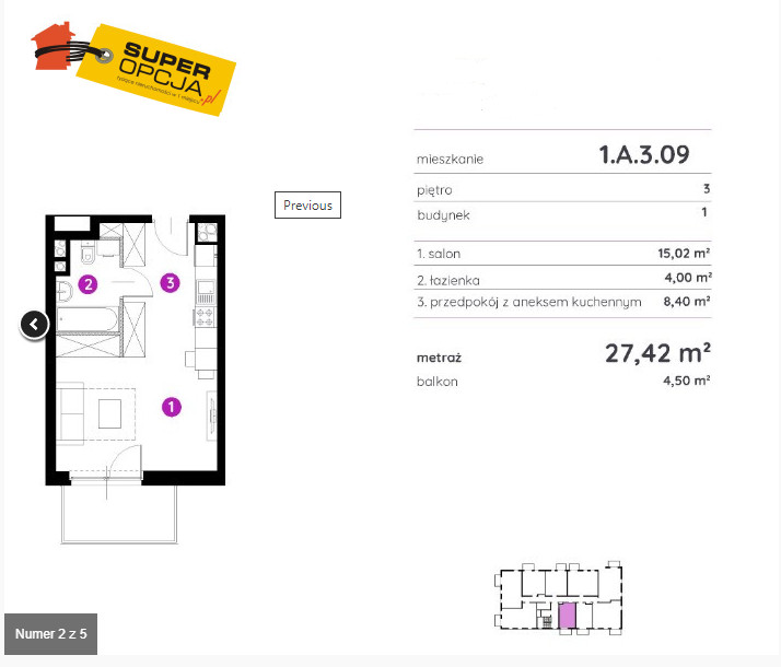 Kraków Podgórze, 649 854 zł, 27.42 m2, z loggią miniaturka 2