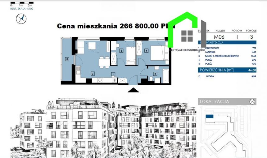 Rzeszów, 266 800 zł, 46 m2, M3 miniaturka 1