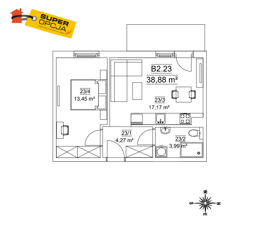 Kraków Ruczaj, 610 416 zł, 38.88 m2, z loggią miniaturka 2