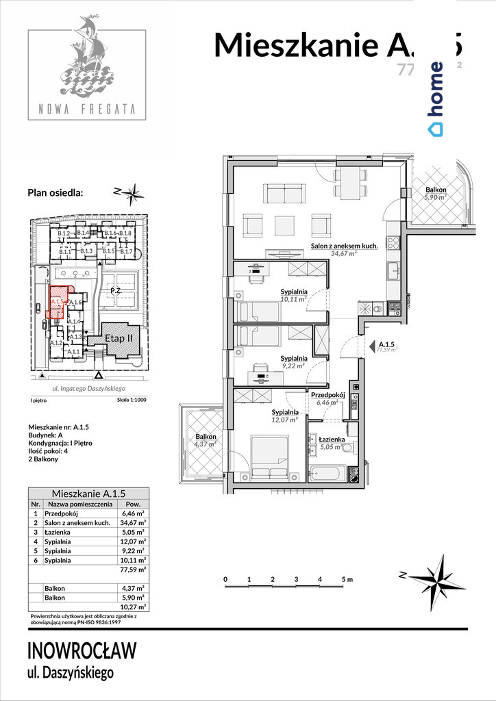 Nowa Fregata Inowrocław apartament 4 pokoje balkon miniaturka 7