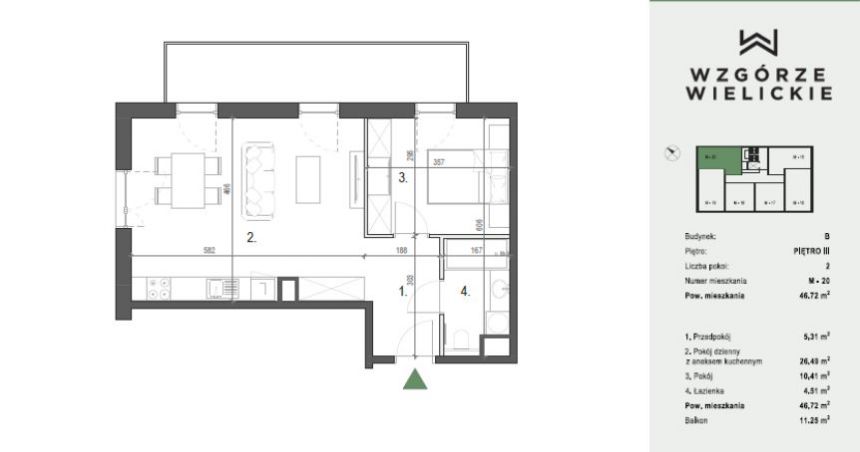 Wieliczka, 569 760 zł, 47.48 m2, z parkingiem podziemnym miniaturka 10