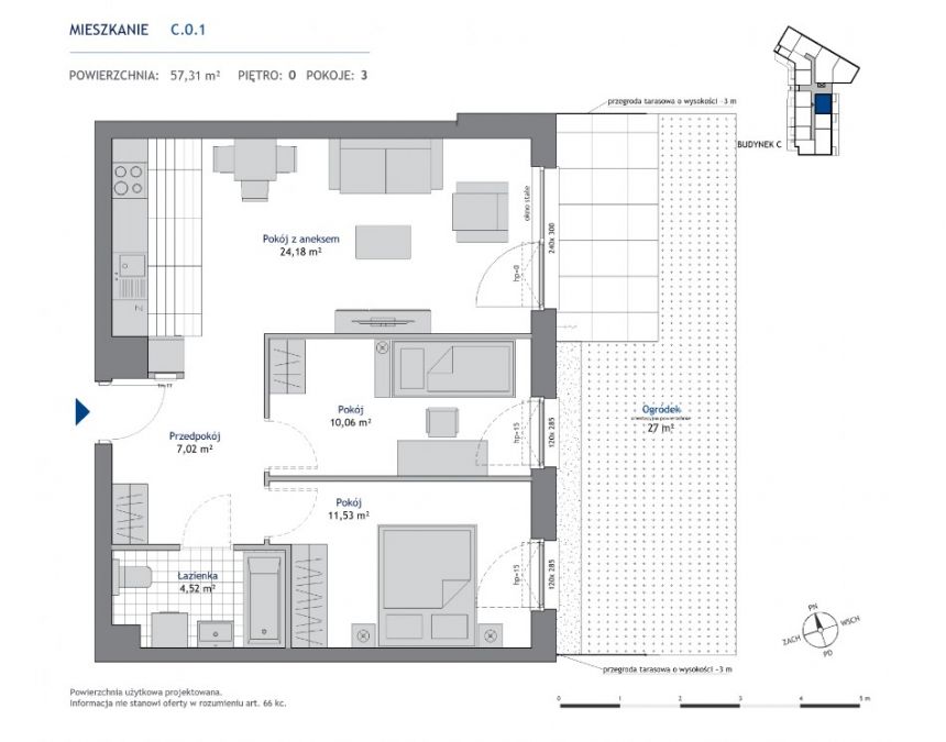 3 pokoje Nowa Dąbrowa 57 m2 z ogródkiem miniaturka 6