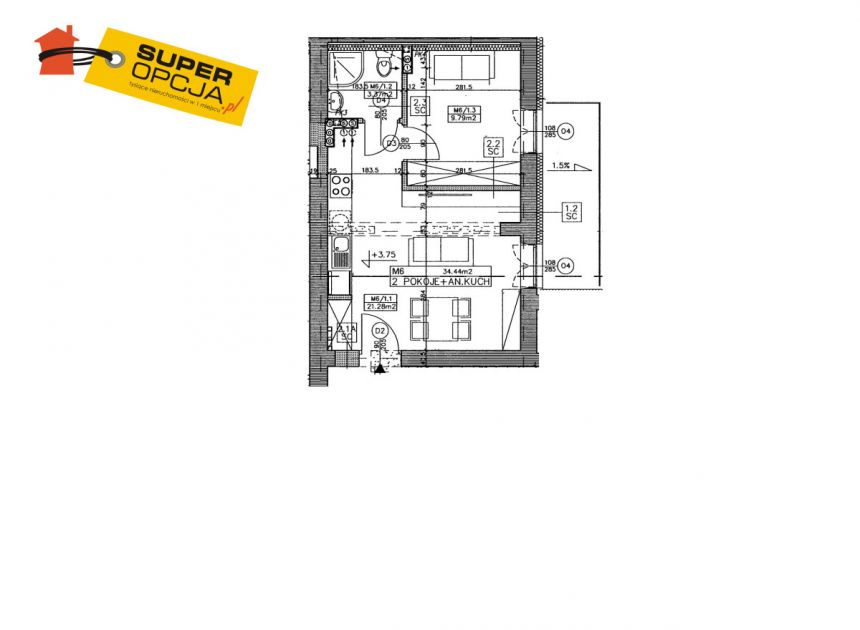 Kraków Kleparz, 723 240 zł, 34.44 m2, pietro 1 miniaturka 5