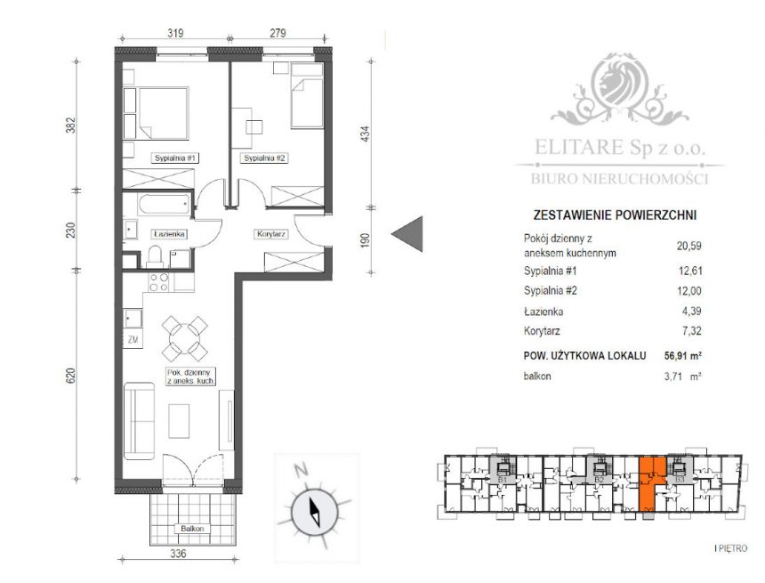 Mieszkanie 3pok, 56,91m2 z balkonem/ Krzyki, Brochów, Wrocław miniaturka 5