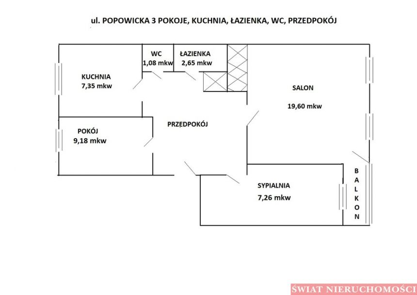 Wrocław Popowice, 450 000 zł, 57.3 m2, pietro 6 miniaturka 2