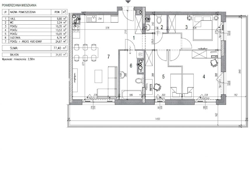 Mieszkanie 77,40 m2, 4 pokoje, KSM miniaturka 5