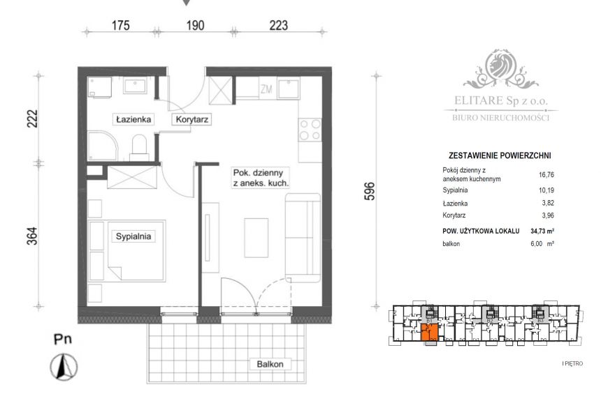 Mieszkanie 2pok, 34,73m2 z balkonem Krzyki, Brochów, Wrocław miniaturka 5