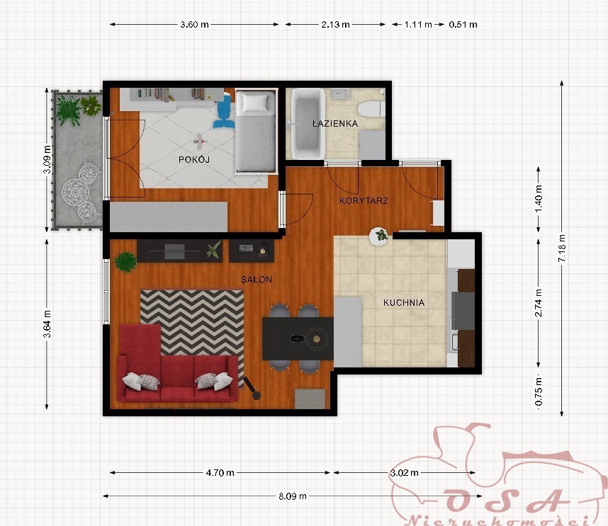2 pok. 46 m² z wyposażeniem balkon Mosina Krosno miniaturka 12