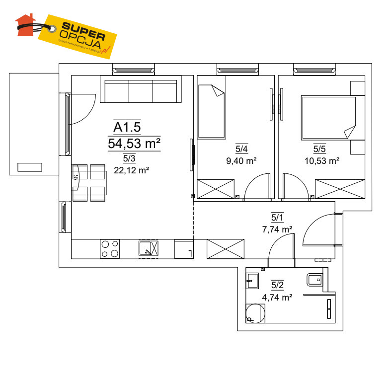 Kraków Stara Krowodrza, 876 000 zł, 54.53 m2, pietro 1/7 miniaturka 2