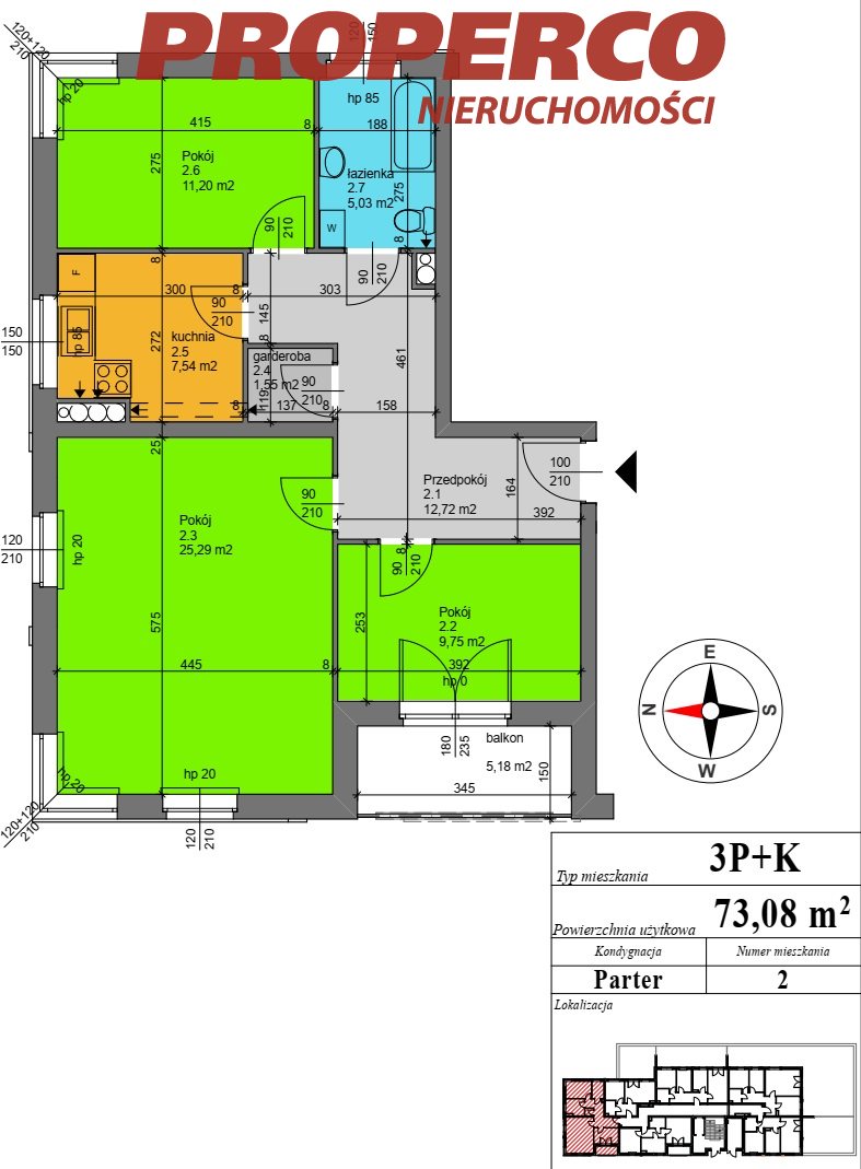 Mieszkanie 3pok, 73m2, parter, centrum, ul. Prosta miniaturka 3