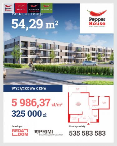 Reda, 325 000 zł, 54.29 m2, z miejscem parkingowym