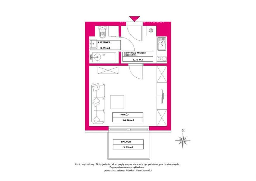 Nowe mieszkanie typu studio, 26,21m2 miniaturka 2