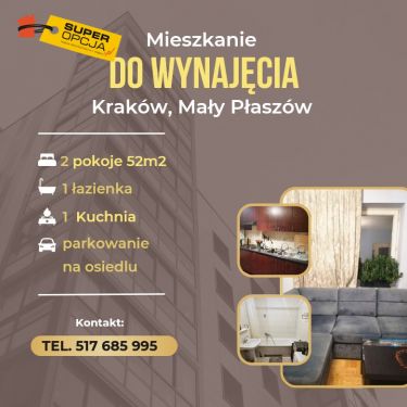 Kraków Podgórze, 2 200 zł, 52 m2, z balkonem