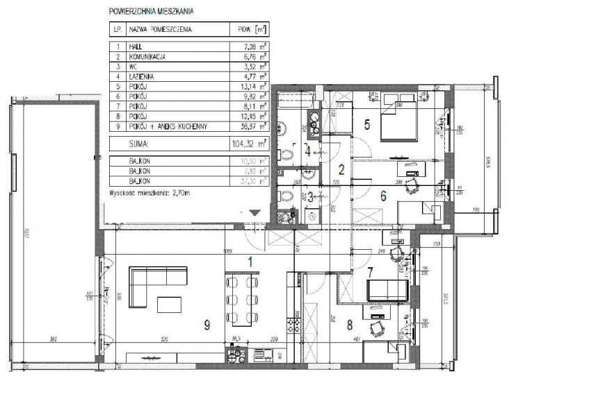 Mieszkanie 104,32 m2, 5 pokoii, KSM miniaturka 5