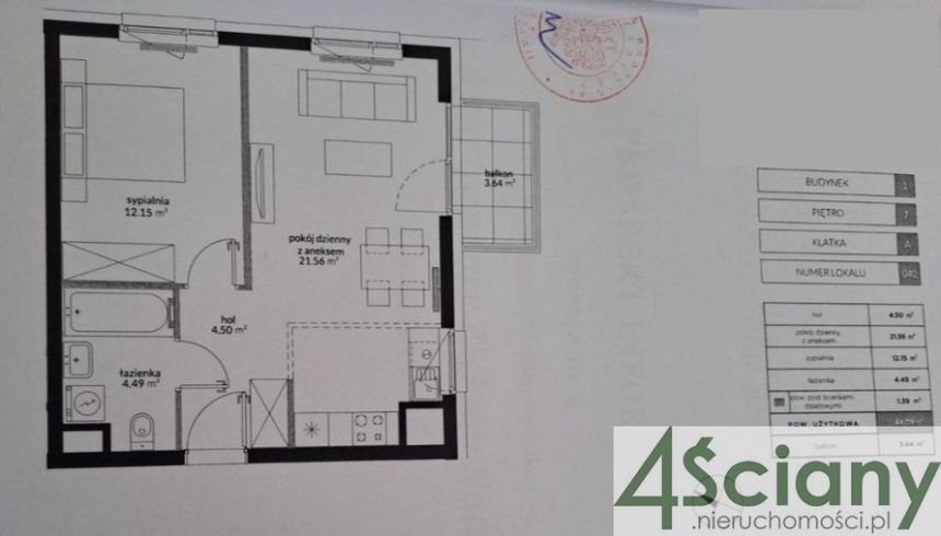 Warszawa Ursynów, 920 000 zł, 44.03 m2, w bloku - zdjęcie 1