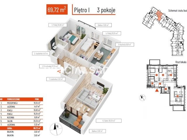 69m2 3pok+os kuchnia 2 balkony Bieżanów-Prokocim miniaturka 9