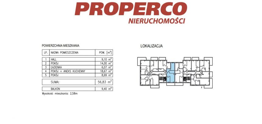 Mieszkanie 3 pok., 56,83m2,os.KSM,Al. Solidarności miniaturka 6